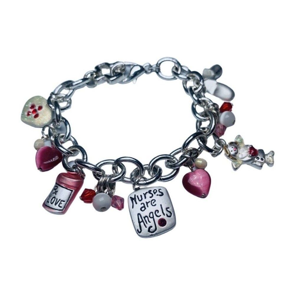 American Jewelry Company Silver Tone Medical Nurse Vintage Charm Bracelet 7.5”